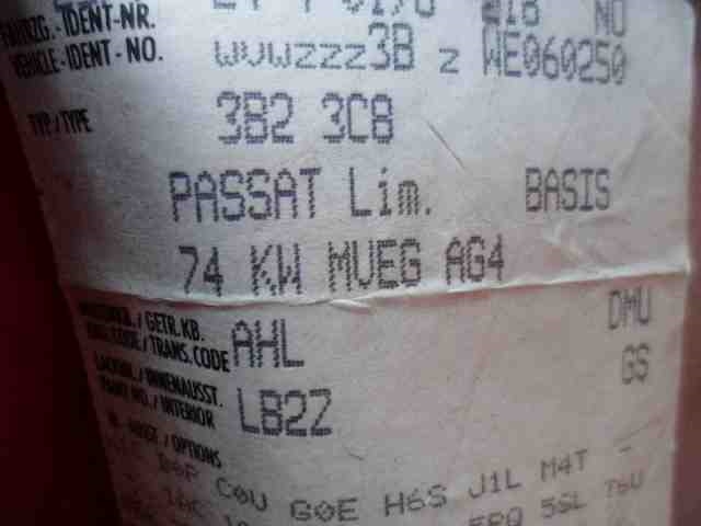 VW Passat 1997-2000 (B5,3B) (B5,3B), Motorkode: ADP;AHL, Girkassekode: DMU