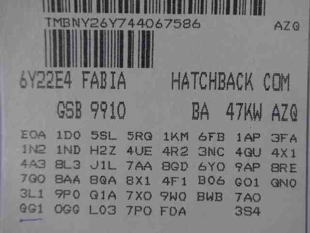 Škoda Fabia 2000-2007 (Type I) , Motorkode: AZQ;BME, Girkassekode: GSB