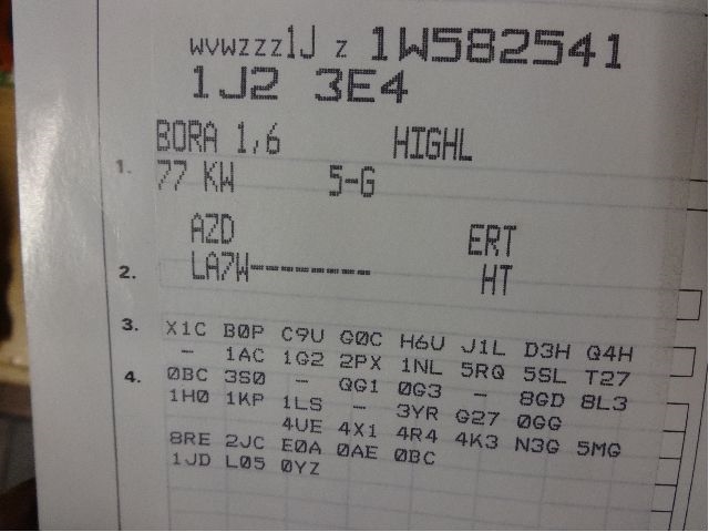 VW Bora 1999-2005 , Motorkode: AUS;AZD, Girkassekode: ERT