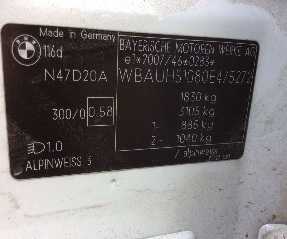 BMW 1-Serie 2004-2011 (E81/E82/E87/E88) (E81/E82/E87/E88), Motorkode: N47-D20A, Girkassekode: 