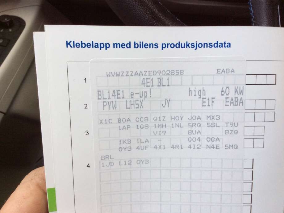 VW E-Up 2013-2019 , Motorkode: EABA, Girkassekode: 