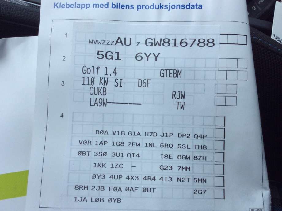VW Golf VII 2012-2017 (Fase 1) , Motorkode: CUKB, Girkassekode: 