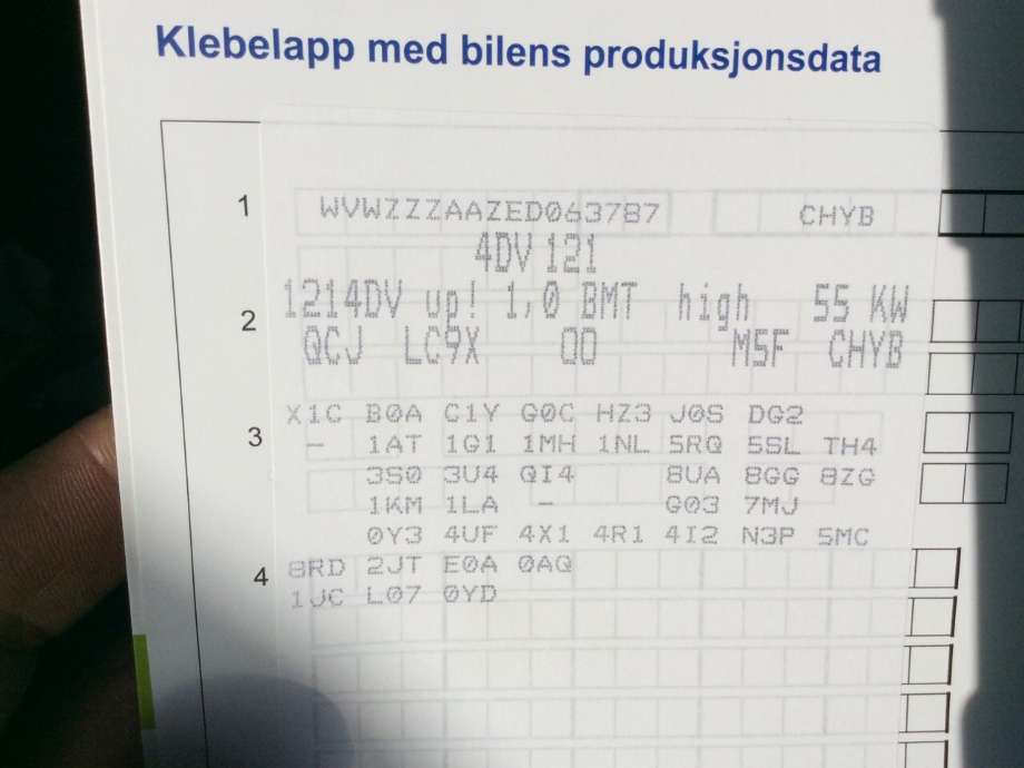 VW E-Up 2013-2019 , Motorkode: CHYB, Girkassekode: 
