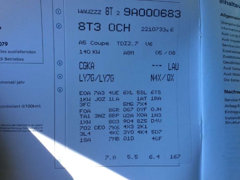 Audi A5 2007-2016 (Type I) , Motorkode: CAMA;CGKA, Girkassekode: LAU