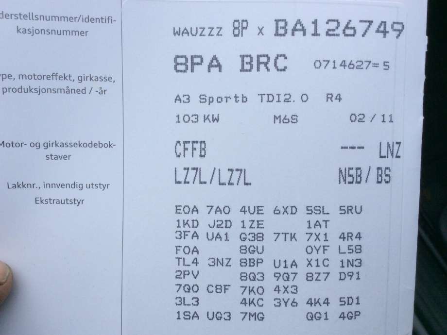 Audi A3 2009-2012 (Type II, Fase 2) , Motorkode: CBAB;CFFB, Girkassekode: LNZ