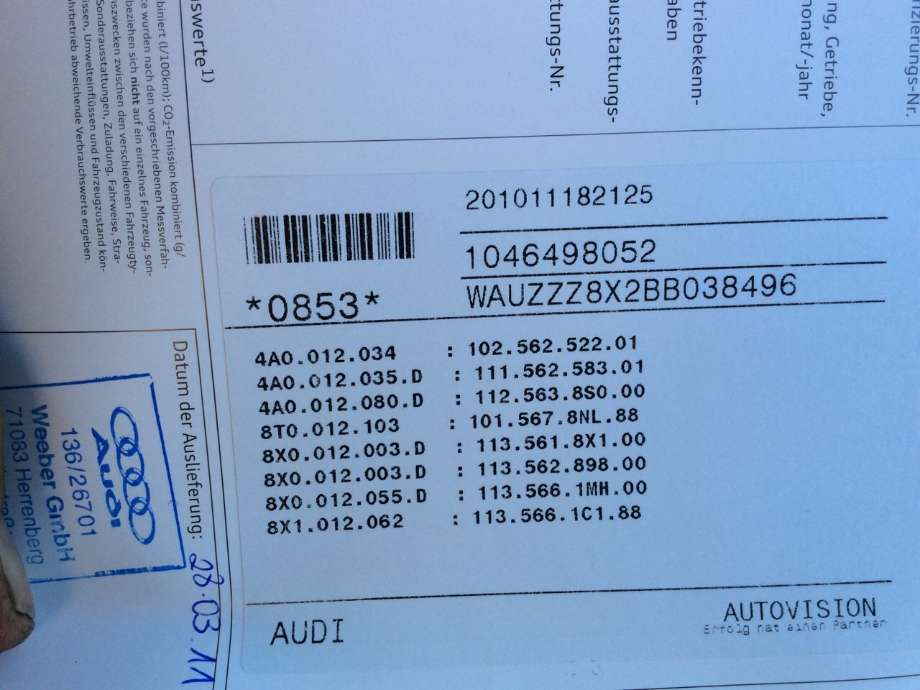 Audi A1 2010-2014 (Type I, Fase 1) , Motorkode: CAXA, Girkassekode: 
