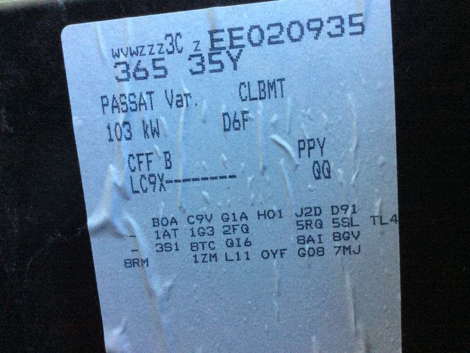 VW Passat 2011-2015 (B7) (B7), Motorkode: CFFB, Girkassekode: