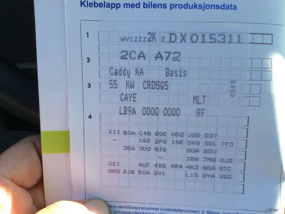 VW Caddy 2010-2015 (Type III, Fase 2) , Motorkode: CAYE, Girkassekode: 