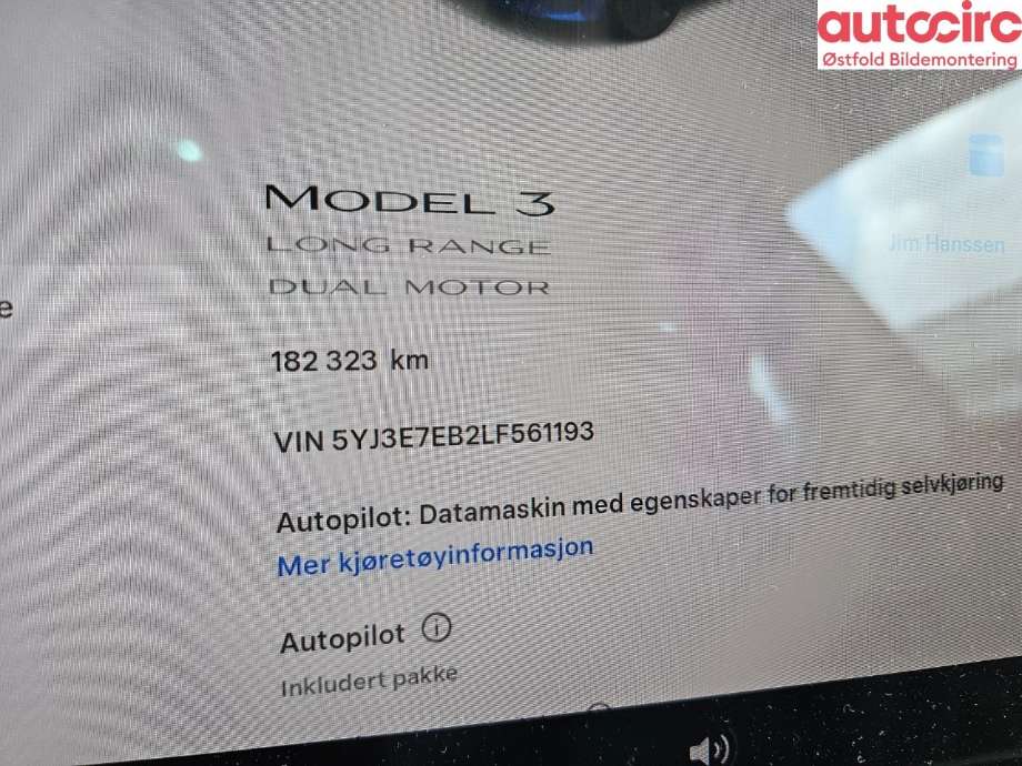 Tesla Model 3 2018-2023 (Fase 1) , Motorkode: 3D3, Girkassekode: