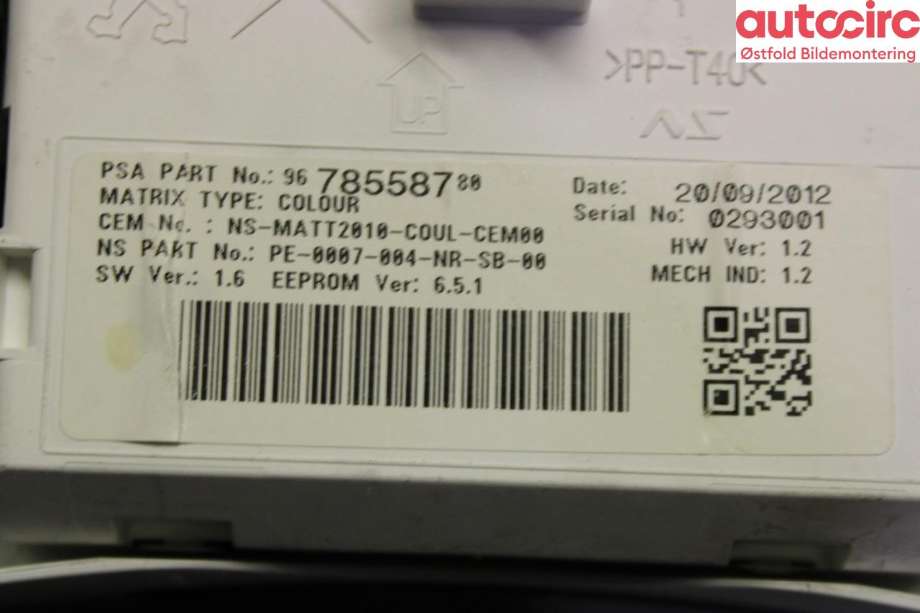 Instrumentpanel til Peugeot 508 2011-2014 (Type I, Fase 1)  (PEUGEOT|96 744 772 80|)