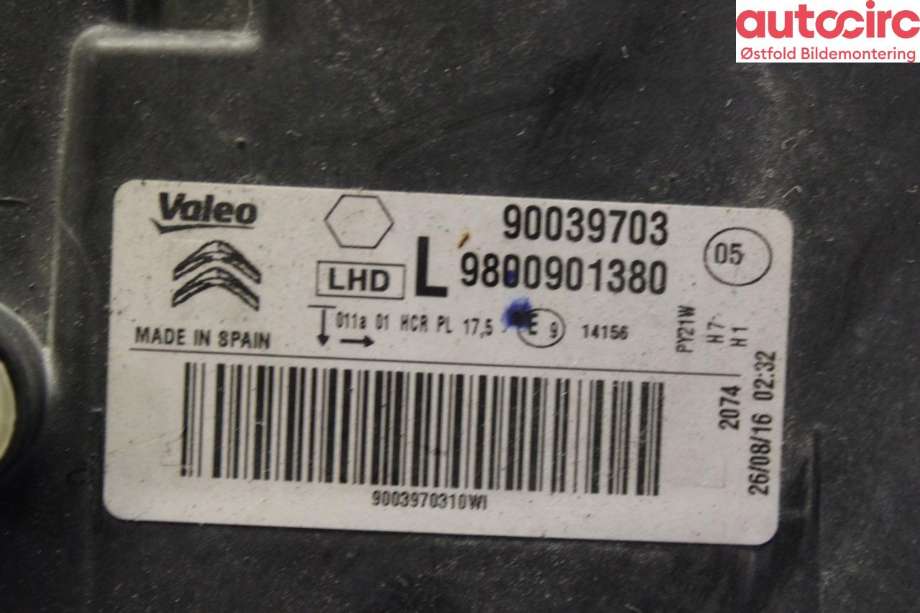 Frontlykt venstre halogen til Citroën C4, Cactus 2014-2017 (Fase 1)  (CITROEN|98 009 013 80|)