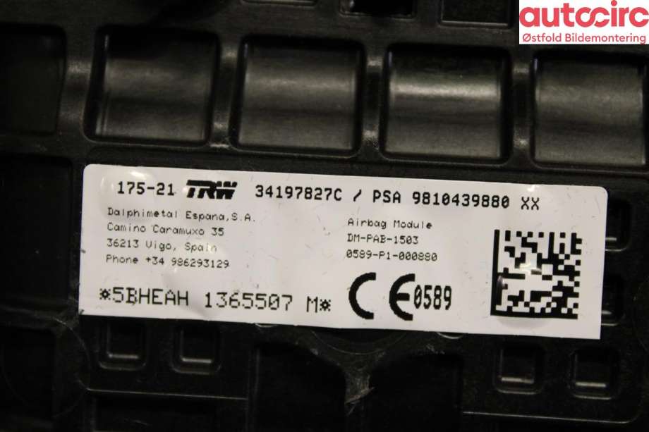 Airbag passasjer til Peugeot 5008 2017-->> (Type II)  (PEUGEOT|98 104 398 80|)