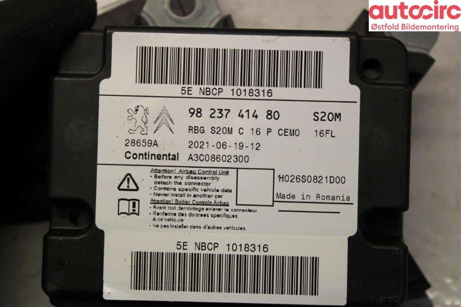 Airbag elektronikk til Peugeot 5008 2017-->> (Type II)  (PEUGEOT|16 586 630 80||9823741480)