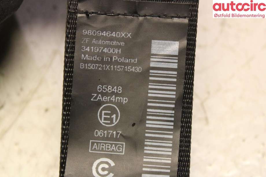 Airbag beltestrammer til Peugeot 5008 2017-->> (Type II)  (PEUGEOT|98 094 640 XX|)