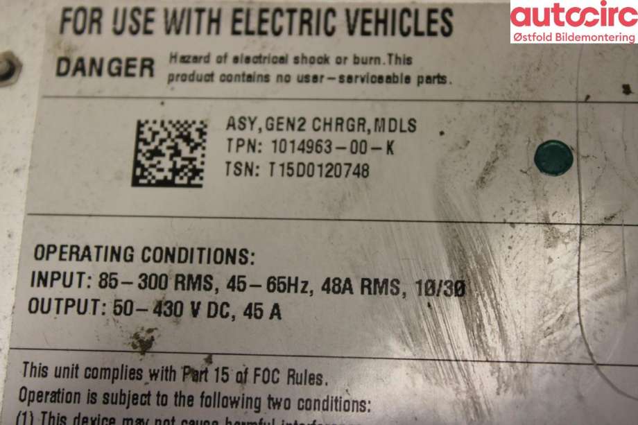 Batterilader (OBC - On Board Charger) til Tesla Model S 2013-2016 (Fase 1)  (TESLA|1014963-00-K|)