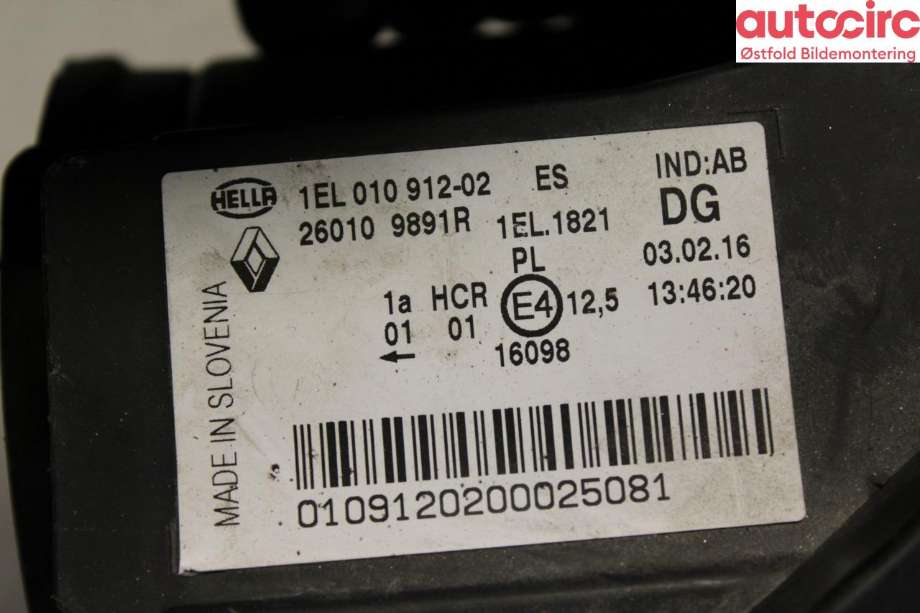 Frontlykt høyre halogen til Renault Zoe 2013-2019 (Fase 1) (RENAULT||260109891R)