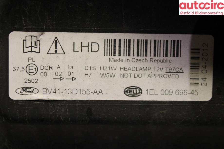 Frontlykt venstre halogen til Ford Kuga 2008-2012 (Type I) (FORD|1590743|)