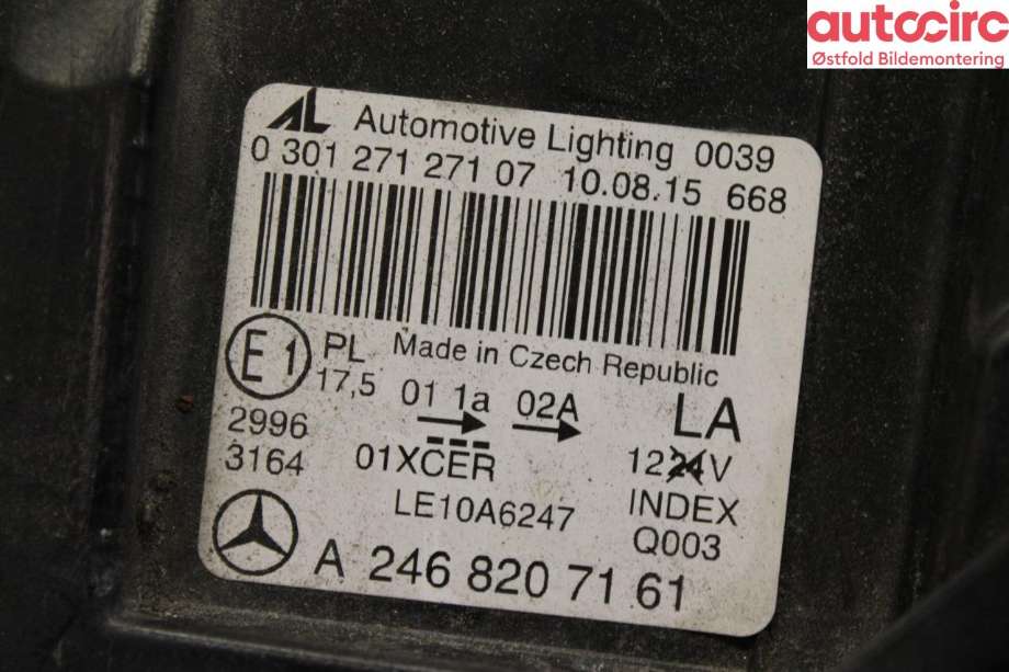 Frontlykt venstre halogen til Mercedes B-Klasse 2011-2018 (W246) (W246) (MERCEDES|A 246 820 01 39|)