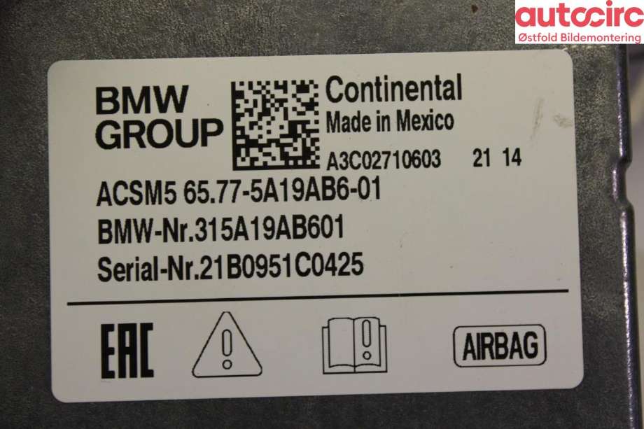 Airbag elektronikk til BMW X5 2018-->> (G05) (G05) (BMW|65 77 5 A1F C39|)