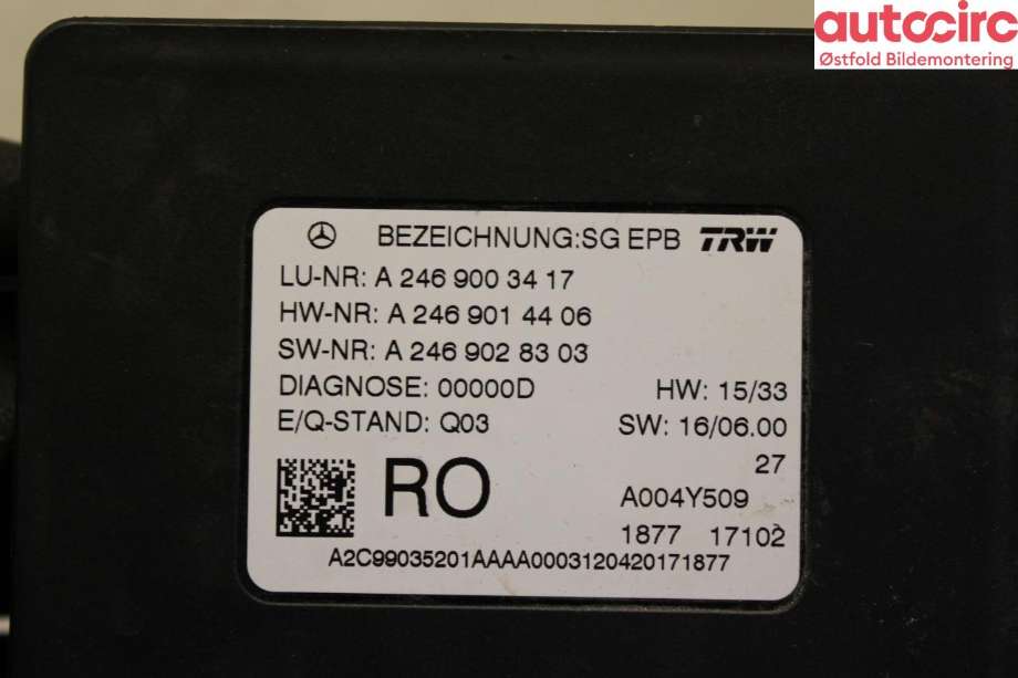 Styreenhet parkering til Mercedes A-Klasse 2012-2018 (W176) (W176) (MERCEDES|A 246 900 34 17|)