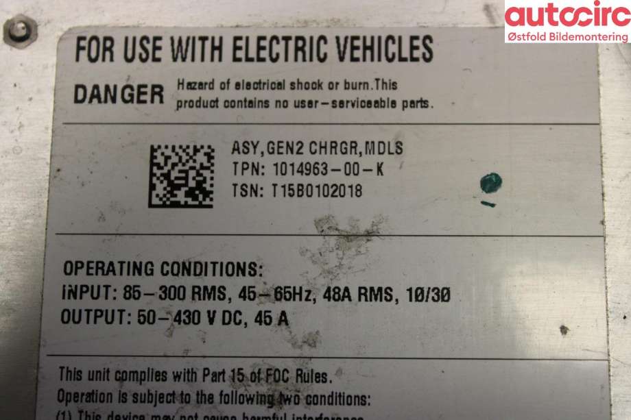 Batterilader (OBC - On Board Charger) til Tesla Model S 2013-2016 (Fase 1)  (TESLA|1014963-00-K|)