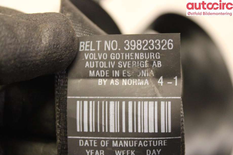 Sikkerhetsbelte bak midtre til Volvo V60/V60 CC 2013-2018 (Type I, Fase 2)  (VOLVO|39823326|)