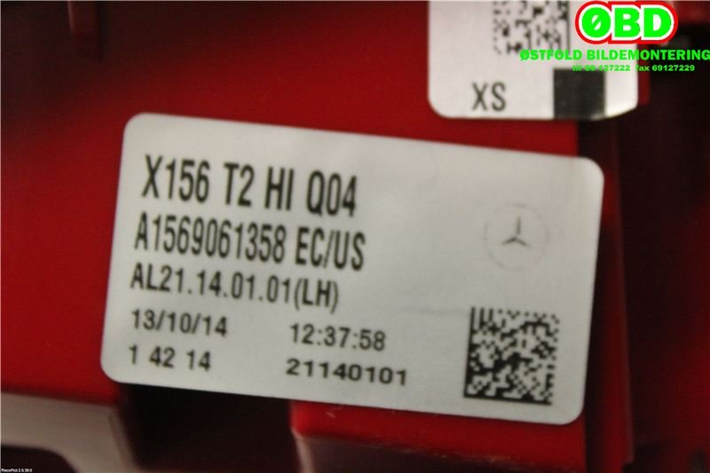 Baklykt venstre indre til Mercedes GLA 2014-2020 (X156) (X156) (MERCEDES|A 156 906 13 58||1569061358)