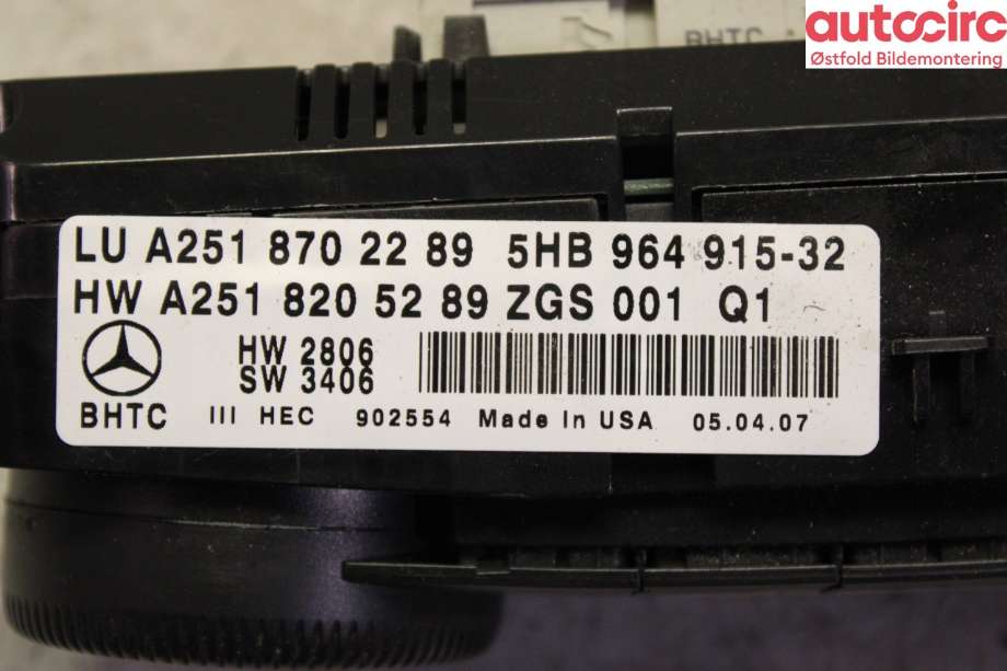 Varmeapparat betjening til Mercedes GL 2006-2012 (X164) (X164) (MERCEDES|A 251 900 04 01|)