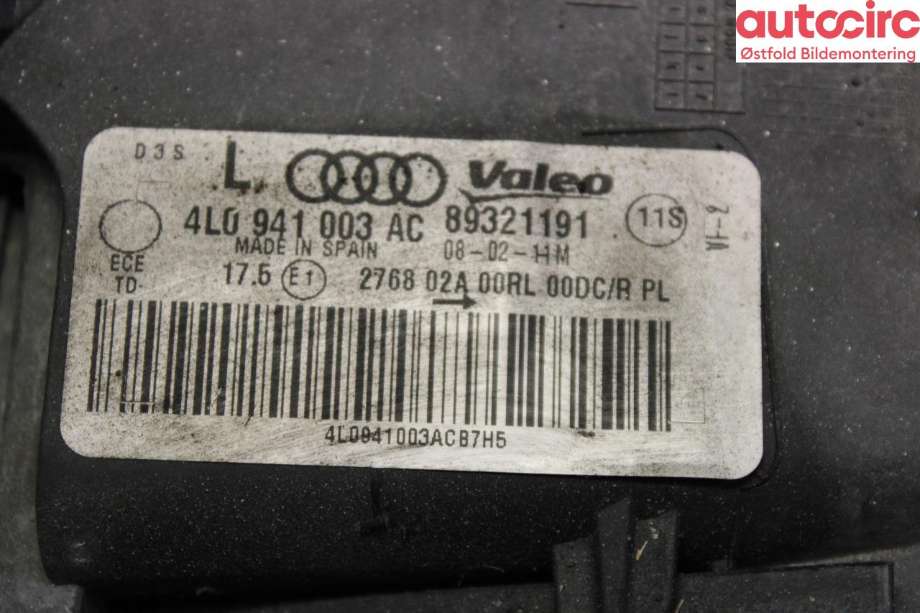 Frontlykt venstre halogen til Audi Q7 2010-2015 (Type I, Fase 2)  (AUDI|4L0 941 029 AC|)