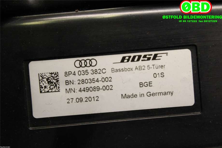 Bilstereo diverse til Audi A3 2009-2012 (Type II, Fase 2)  (AUDI|8P4035382C|)
