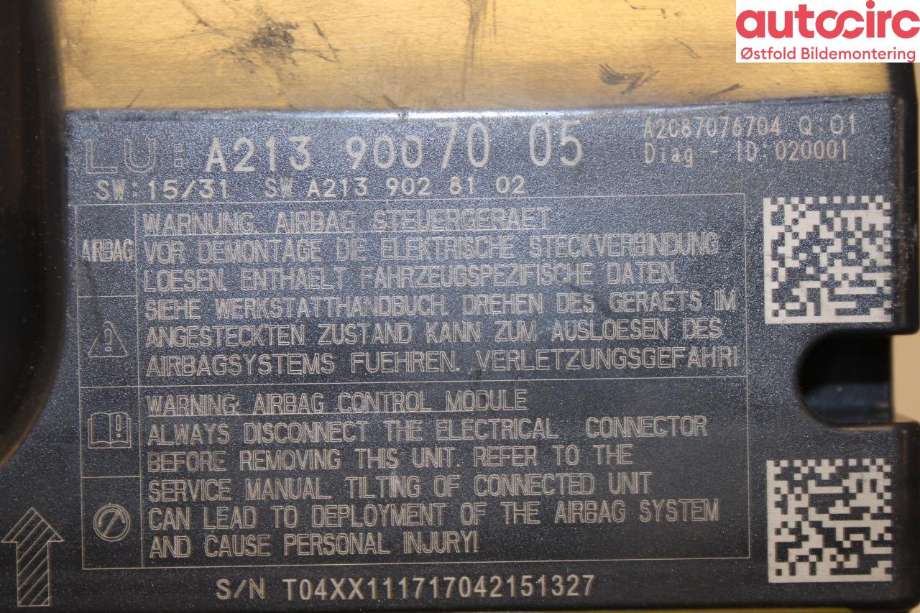 Airbag elektronikk til Mercedes E-Klasse 2016-2023 (W213) (W213) (MERCEDES|)