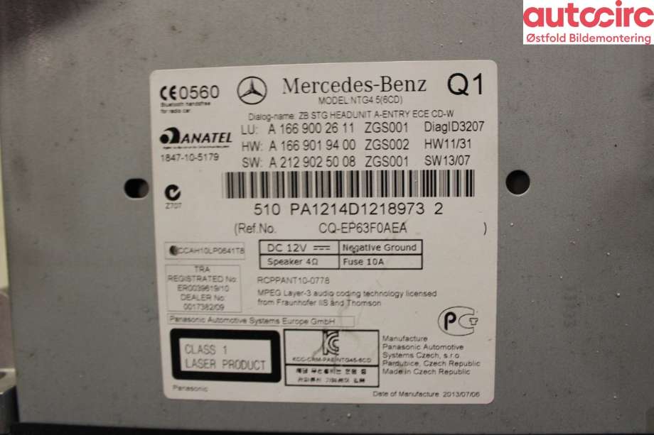 Bilstereo navigasjon til Mercedes ML 2011-2015 (Fase 1) (W166) (W166) (MERCEDES|A1669002611|)