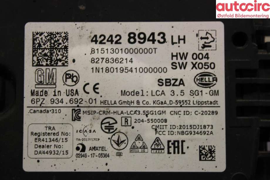Sensor radar til Opel Ampera-e 2017-->> (Type II)  (OPEL|)