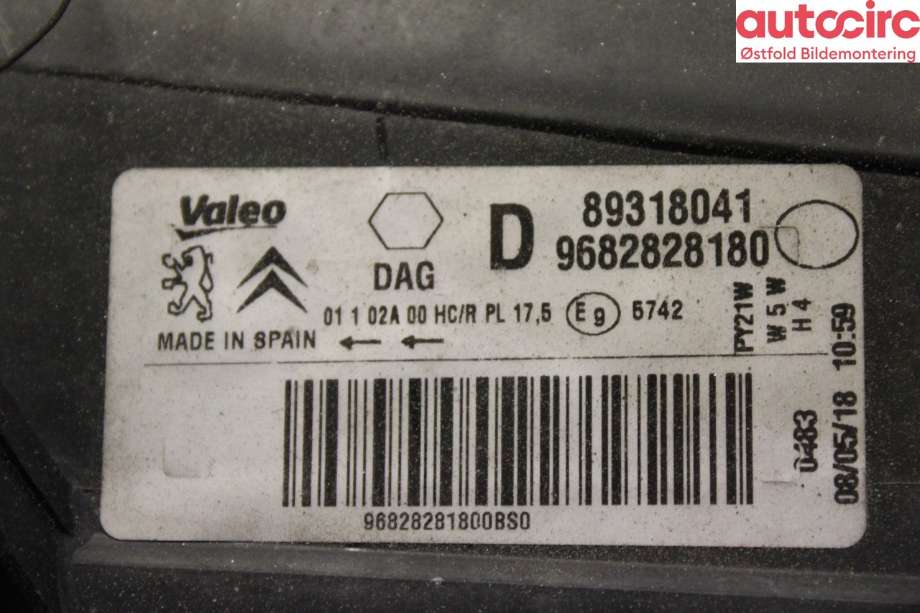 Frontlykt høyre halogen til Citroën Berlingo 2015-2019 (Type II, Fase 2)  (CITROEN|6206 K6|)