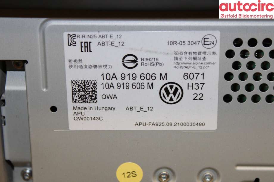 Instrument kjørecomputer til VW ID.4 2020-->>  (VOLKSWAGEN|10B 919 606 B|)