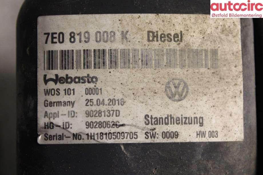 Dieselvarmer til VW Transporter / Caravelle 2015-2019 (T6) (T6) (VOLKSWAGEN|7E0 898 008 D|)