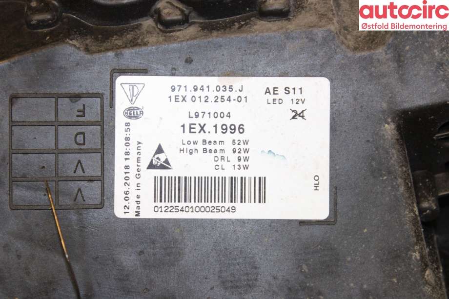 Frontlykt venstre halogen til Porsche Panamera 2017-->> (Type II) (971) (971) (PORSCHE|971 941 039 G|971 941 039 L|)