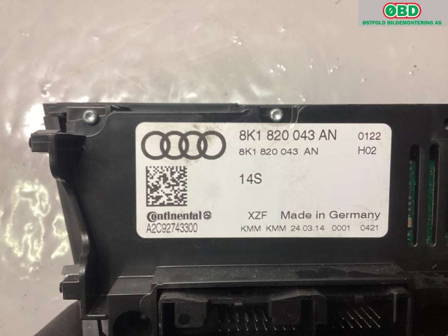 Varmeapparat betjening til Audi A4 2007-2014 (Type IV) (B8) (B8) (AUDI|8K1 820 043 AT||8K1820043AN)