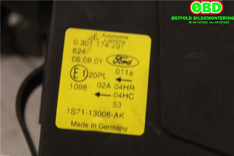 Frontlykt venstre halogen til Ford Mondeo 2001-2007 (Type III)  (FORD MONDEO|1435624|0301174201|1S7113006AK)