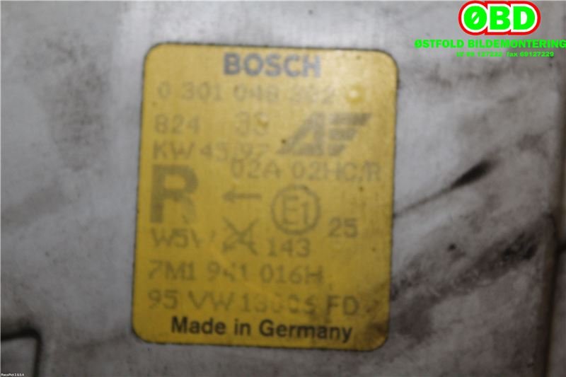 Frontlykt høyre halogen til VW Sharan 1996-2000 (Type I, Fase 1) (VOLKSWAGEN SHARAN|7M1 941 016 K||7M1941016H)