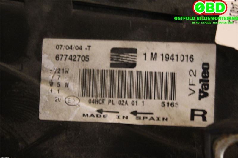 Frontlykt høyre halogen til Seat Toledo 1999-2005 (Type II)  (SEAT|1M1 941 016||1M1941016)