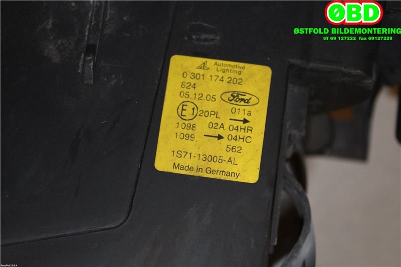 Frontlykt høyre halogen til Ford Mondeo 2001-2007 (Type III)  (FORD|1435619|0301174202|1S7113005AL)