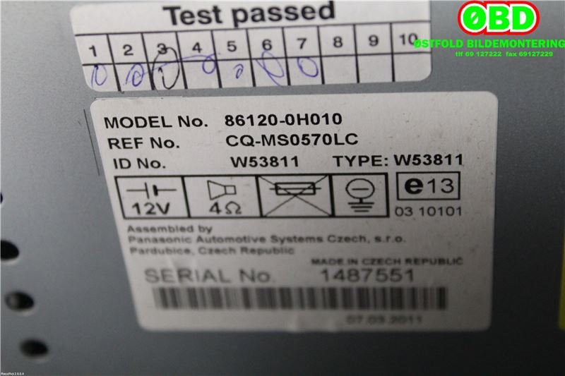 Bilstereo til Peugeot 107 2006-2014  (PEUGEOT|6564K6||861200H010)
