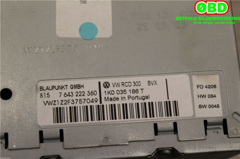 Bilstereo til VW Golf V, Combi 2003-2008 (VOLKSWAGEN||1K0035186T)