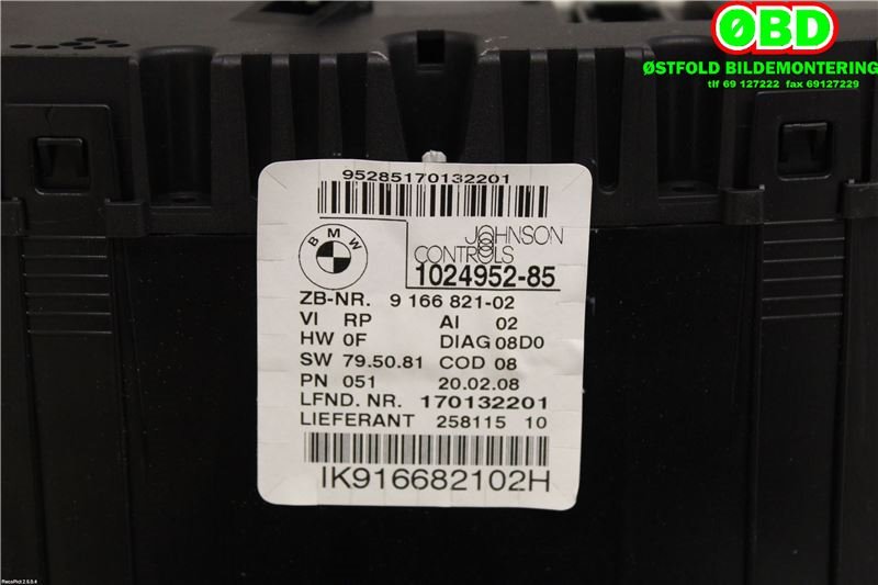 Instrumentpanel til BMW 1-Serie 2004-2011 (E81/E82/E87/E88) (E81/E82/E87/E88) (BMW|62109242332|62 10 9 283 801|9166821)