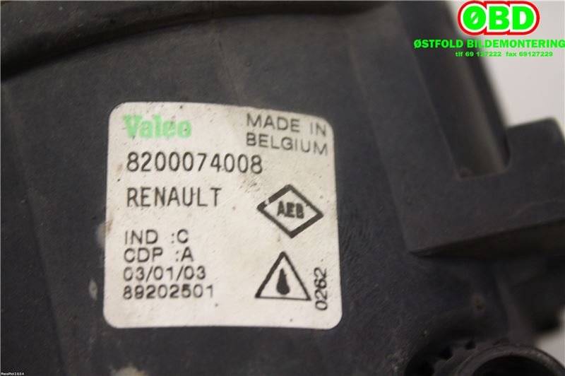 Tåkelykt høyre foran til Renault Megane 2003-2005 (Type II, Fase 1) (RENAULT|8200074008|)