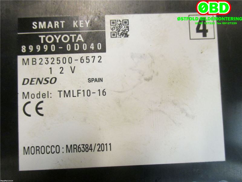 Styreenhet nøkkelfri/keyless til Toyota Yaris 2012-2014 (Type III, Fase 1)  (Toyota Yaris|899900D040|2325006572)
