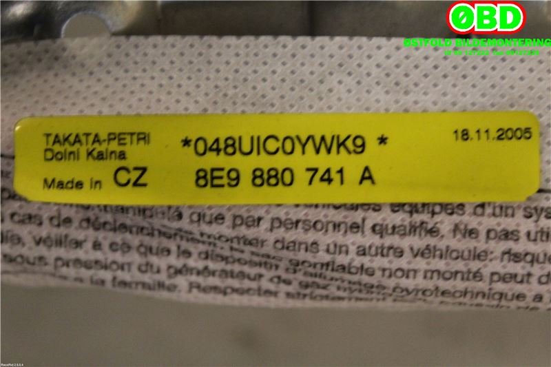 Airbag gardin venstre til Audi A4 2004-2008 (Type III) (B7) (B7) (AUDI|8E9 880 741 B||8E9880741A)
