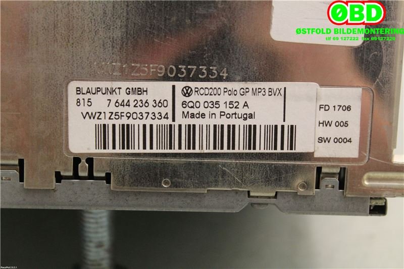 Bilstereo til VW Polo 2005-2009 (Type IV, Fase 2)  (VOLKSWAGEN||6Q0035152A)
