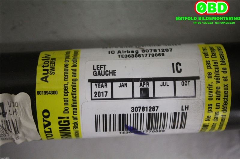 Airbag gardin venstre til Volvo V70 2005-2007 (Type II, Fase 2)  (VOLVO|8623491||30781287)